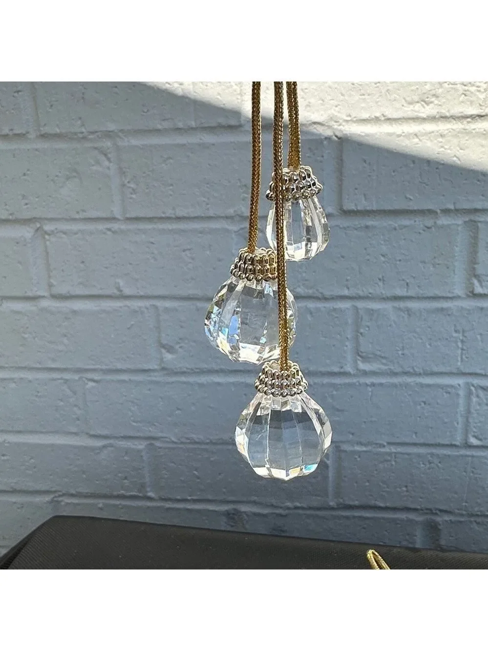 Vintage Set of Two Acrylic 8.5” Gold Tassel Ornaments with Clear Jewel Drop